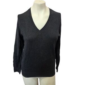 Quince Cashmere Blend V Neck Sweater Womens Medium Black Organic Cotton Soft